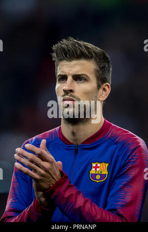 Londra, Regno Unito. 3 Ottobre, 2018. Gerard Pique di Barcellona durante la UEFA Champions League match tra Tottenham Hotspur e Barcellona allo Stadio di Wembley a Londra, Inghilterra il 3 ottobre 2018. 3° Ott, 2018. Credit: AFP7/ZUMA filo/Alamy Live News Credito: ZUMA Press, Inc./Alamy Live News Foto Stock
