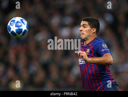 Lo stadio di Wembley, Londra Inghilterra. 3° Ott, 2018. UEFA Champions League Football, Tottenham Hotspur rispetto a Barcellona; Luis Suarez del credito di Barcellona: Azione Plus sport/Alamy Live News Foto Stock