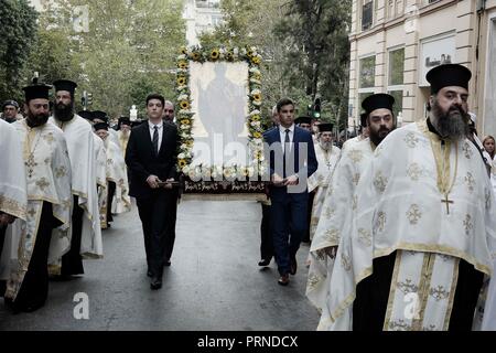 Atene, Grecia. 3° Ott, 2018. Le Litanie di San Dionigi l Areopagita ad Atene in credito: Giorgos Zachos SOPA/images/ZUMA filo/Alamy Live News Foto Stock