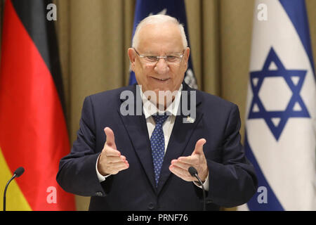 Israele. 04 ottobre 2018, ---, Gerusalemme: Presidente israeliano Reuven Rivlin parla durante un incontro con il Cancelliere tedesco Angela Merkel(non in foto). Foto: Ilia Yefimovich/dpa Credito: dpa picture alliance/Alamy Live News Foto Stock