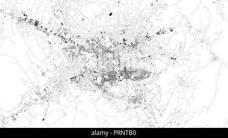 Mappa satellitare di Tirana, Albania, strade della città. Mappa stradale, centro città Illustrazione Vettoriale
