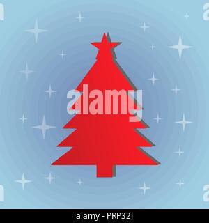 Rosso albero di Natale su sfondo blu Illustrazione Vettoriale