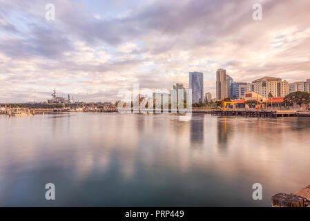 San Diego, California, Stati Uniti d'America. Porto di San Diego e la vista del centro della città di edifici. Foto Stock