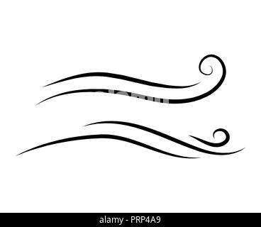 Doodle vento soffiare, folata design isolato su sfondo bianco Illustrazione Vettoriale
