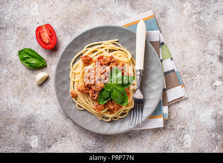 Pasta Bolognese. Spaghetti con sugo di carne Foto Stock