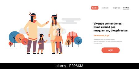 Famiglia indiana la Giornata del ringraziamento celebrando concetto genitori bambini comunicazione personaggio dei fumetti a piena lunghezza copia orizzontale spazio isolato flat Illustrazione Vettoriale