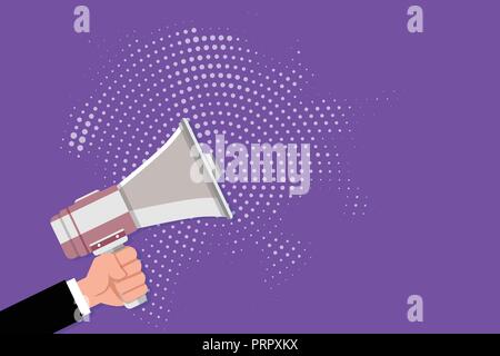 Design piatto business illustrazione di vettore vuoto lo spazio di copia per Annuncio promozione sito web isolato esp modello di pagina di intestazione. Maschio a mano umana tenendo la presa di me Illustrazione Vettoriale