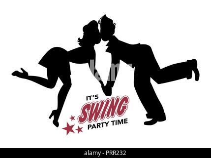 Coppia giovane silhouette ballare swing lindy hop o rock and roll Illustrazione Vettoriale