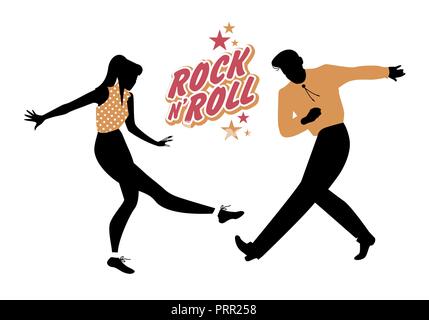 Coppia giovane indossando 50's vestiti ballare il rock and roll. Illustrazione Vettoriale Illustrazione Vettoriale