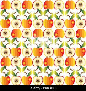 Modello di Apple. Seamless sfondo di frutta. Abstract gli elementi di design. Texture grunge decorazione. Rosso Verde colori luminosi. Illustrazione Vettoriale della salute Illustrazione Vettoriale