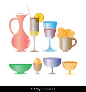 Cocktail tropicali, succo di frutta, vino e champagne set di vetro. Vettore disegnati a mano doodle illustrazione. Vari cocktail di isolato di vetro . Illustrazione Vettoriale