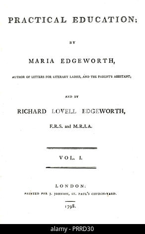 MARIA EDGEWORTH (1768-1849) autore anglo-irlandese. Pagina del titolo del suo libro 1798 'L'istruzione pratica' co-scritto con suo padre Richard Foto Stock