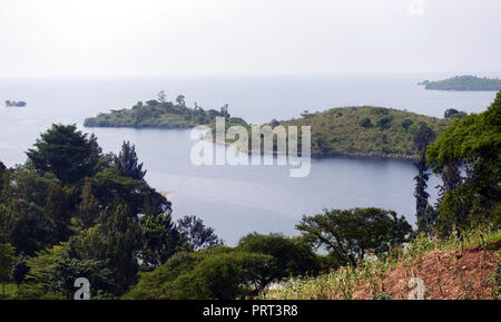 Uno splendido scenario sul Lago Kivu, Ruanda. Foto Stock