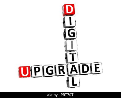3D Rendering Crossword Upgrade digitale Word su sfondo bianco. Foto Stock