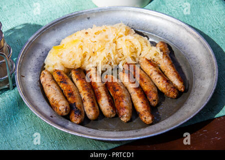 Salsicce di Norimberga, Ristorante Heilig-Geist-Spital, Norimberga, Germania Foto Stock