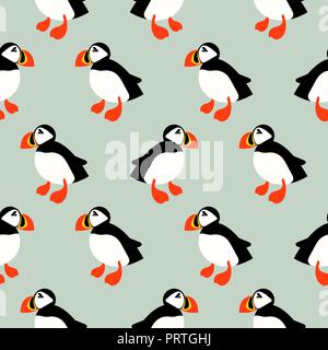 Puffin pinguini seamless disegno vettoriale. Illustrazione Vettoriale