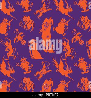 Illustrazione Vettoriale in bianco e nero senza saldatura di sfondo modello astratto per la festa di Halloween con la zucca, candy, fantasma, spider, bat witch hat, cat, OWL, c Illustrazione Vettoriale