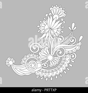 Paisley design floreale, bianco motivo floreale su sfondo grigio Illustrazione Vettoriale