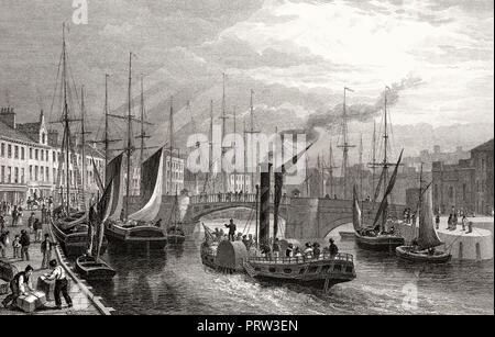 Leith Harbour, dal molo, Edimburgo, Scozia, secolo XIX, dalla moderna Atene da Th. H. Pastore Foto Stock