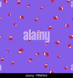 Rosso calza di Natale seamless pattern. Sfondo di colore viola. Illustrazione Vettoriale. Illustrazione Vettoriale