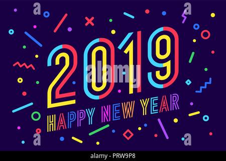 2019, Felice Anno Nuovo. Biglietto di auguri Felice Anno Nuovo 2019 Illustrazione Vettoriale