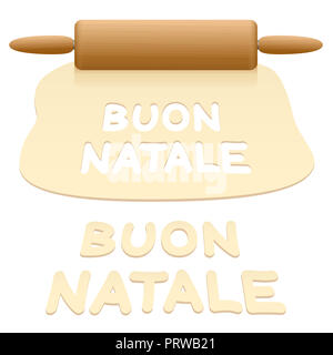 Merry Christmas cookies ritagliata dalla pasta dicendo BUON NATALE in lingua italiana. Foto Stock