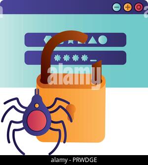 Lo schermo del notebook con la finestra aperta e icona password isolato Illustrazione Vettoriale