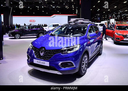 Parigi. 3° Ott, 2018. Il rilasciato recentemente la Renault Kadjar è visibile durante la stampa dei giorni del Motor Show di Parigi a Parigi in Francia ad Ottobre 3, 2018. Credito: Chen Yichen/Xinhua/Alamy Live News Foto Stock