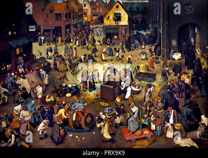 Lotta tra il Carnevale e la Quaresima 1559 da Pieter Bruegel (anche Brueghel) Il Sambuco ( 1525-1530 -1569) era il più significativo di un artista olandese e fiamminga pittore rinascimentale, Belgio, belgi e olandesi, i, Paesi Bassi. Foto Stock