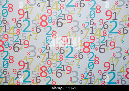 Parete di sfondo clorfull numeri. da zero a nove. Sfondo con clorfull numeri. Numeri Clorfull texture Foto Stock