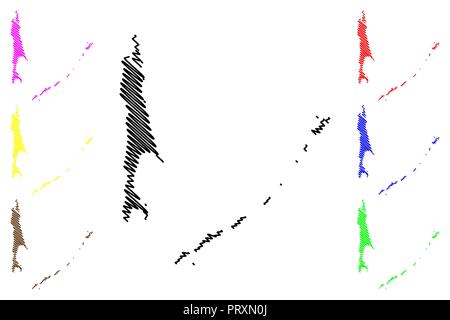 Oblast di Sakhalin (Russia, soggetti della Federazione Russa, Oblasts della Russia) mappa illustrazione vettoriale, scribble schizzo di Sakhalin e le isole Curili Illustrazione Vettoriale