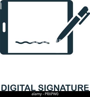 La firma digitale e la relativa icona. Monocromatico design di stile da collezione blockchain. UX e UI. Pixel perfetto firma digitale icona. Per il web design, applicazioni sof Illustrazione Vettoriale