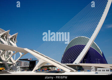 El Pont de l'Assut de l'o ponte sul secco letto del fiume Turia nella Città delle arti e delle Scienze di Valencia, Spagna Foto Stock