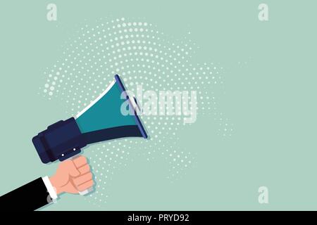 Design piatto business illustrazione vettoriale modello vuoto isolato esp minimalista layout grafico modello per pubblicità. Maschio a mano umana tenendo Gripp Illustrazione Vettoriale