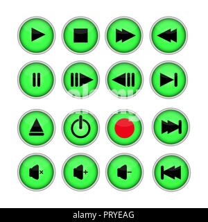 Set di 16 pulsanti per CD-DVD-MP3-audio-video player Illustrazione Vettoriale