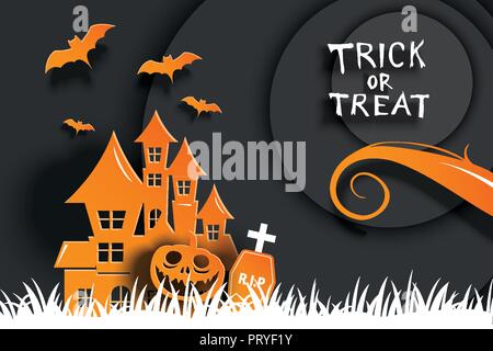 Festa di Halloween inviti e biglietti di auguri. Carta sfondo d'arte. Illustrazione Vettoriale