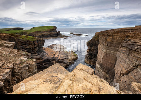 Scogliere di Yesnaby, Sandwick, Continentale, isole Orcadi Scozia, Gran Bretagna Foto Stock