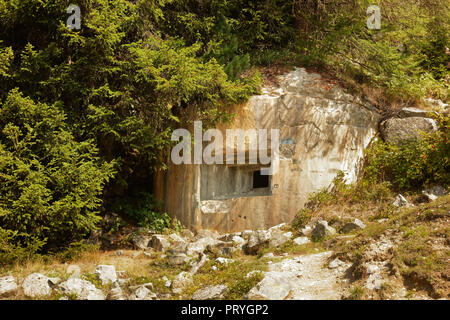 Bunker, sistema di difesa Plamort, seconda guerra mondiale, per proteggere l'Italia dalla Germania nazista, vicino il muschio Plamorter biotopo Foto Stock