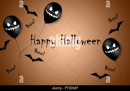 Banner di Halloween con Halloween Ghost palloncini. Scary aria palloncini. Illustrazione. Pattern Foto Stock