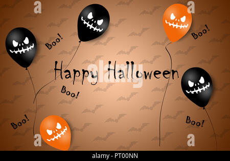 Banner di Halloween con Halloween Ghost palloncini. Scary aria palloncini. Illustrazione. Pattern Foto Stock