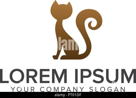 Funny cat logo design modello di concetto Illustrazione Vettoriale