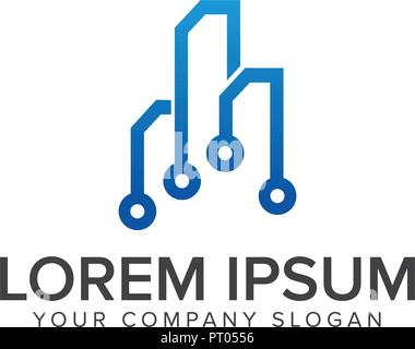 La tecnologia del circuito di edificio costruzione architettonica logo design modello di concetto Illustrazione Vettoriale