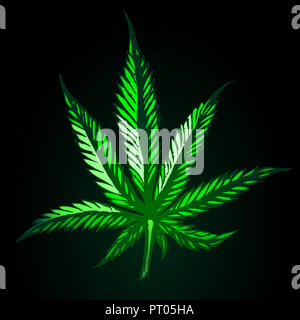 Foglia di marijuana. La cannabis medica impianto. Isolato su nero. Graphic design elemento per printables, web, stampe, t-shirt. illustrazione Foto Stock