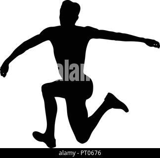 Atleta di salto in salto triplo silhouette nera Illustrazione Vettoriale