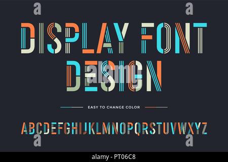 Linea di stencil font. Colorato alfabeto condensato e font Illustrazione Vettoriale