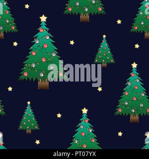 Albero di natale e Golden Star sul blu scuro cielo notturno sfondo. Illustrazione Vettoriale. Illustrazione Vettoriale