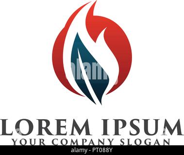 Leaf fire logo design modello di concetto Illustrazione Vettoriale