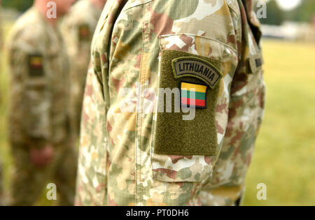 La lituania patch bandiera sul braccio di soldati. Il lituano uniforme militare. Le truppe della Lituania Foto Stock