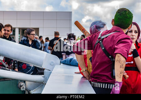 Roma, Italia, 5 ottobre 2018. Raduno annuale per il miglior fumetto e videogioco festival di vertice. Cosplayers, il burlone con la sua squadra di suicidio. Foto Stock