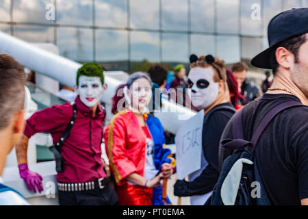 Roma, Italia, 5 ottobre 2018. Raduno annuale per il miglior fumetto e videogioco festival di vertice. Cosplayers, il burlone con la sua squadra di suicidio. Foto Stock
